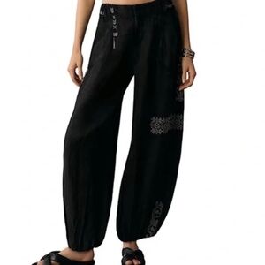 Anthropologie linen embroidered parachute pants, xs